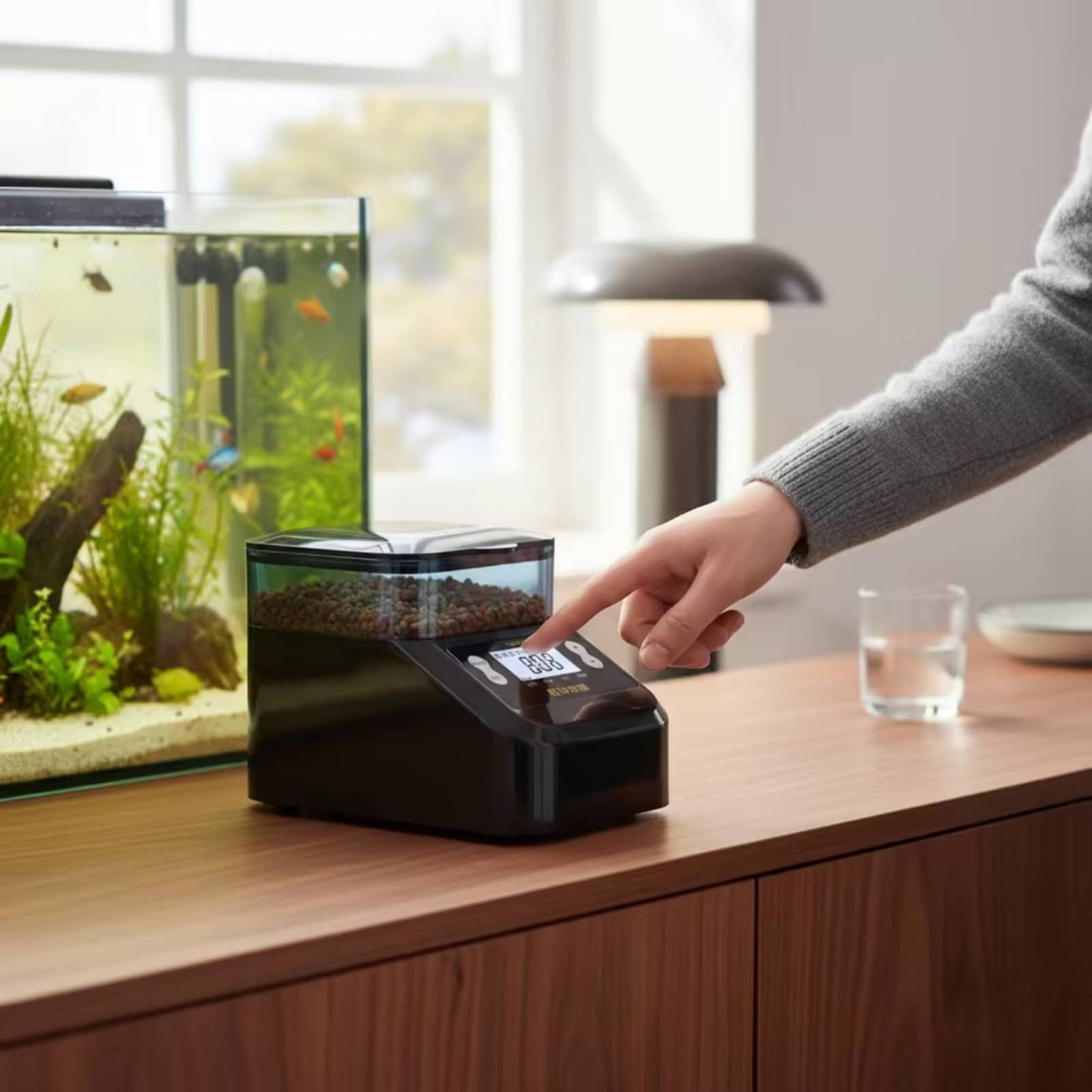 Distributore Automatico per Acquario Mangime Pesci Alimentatore Timer Programmabile Controllo Remoto Serbatoio Plastica Accessori Inclusi Adatto per, Bianco, 400ml
