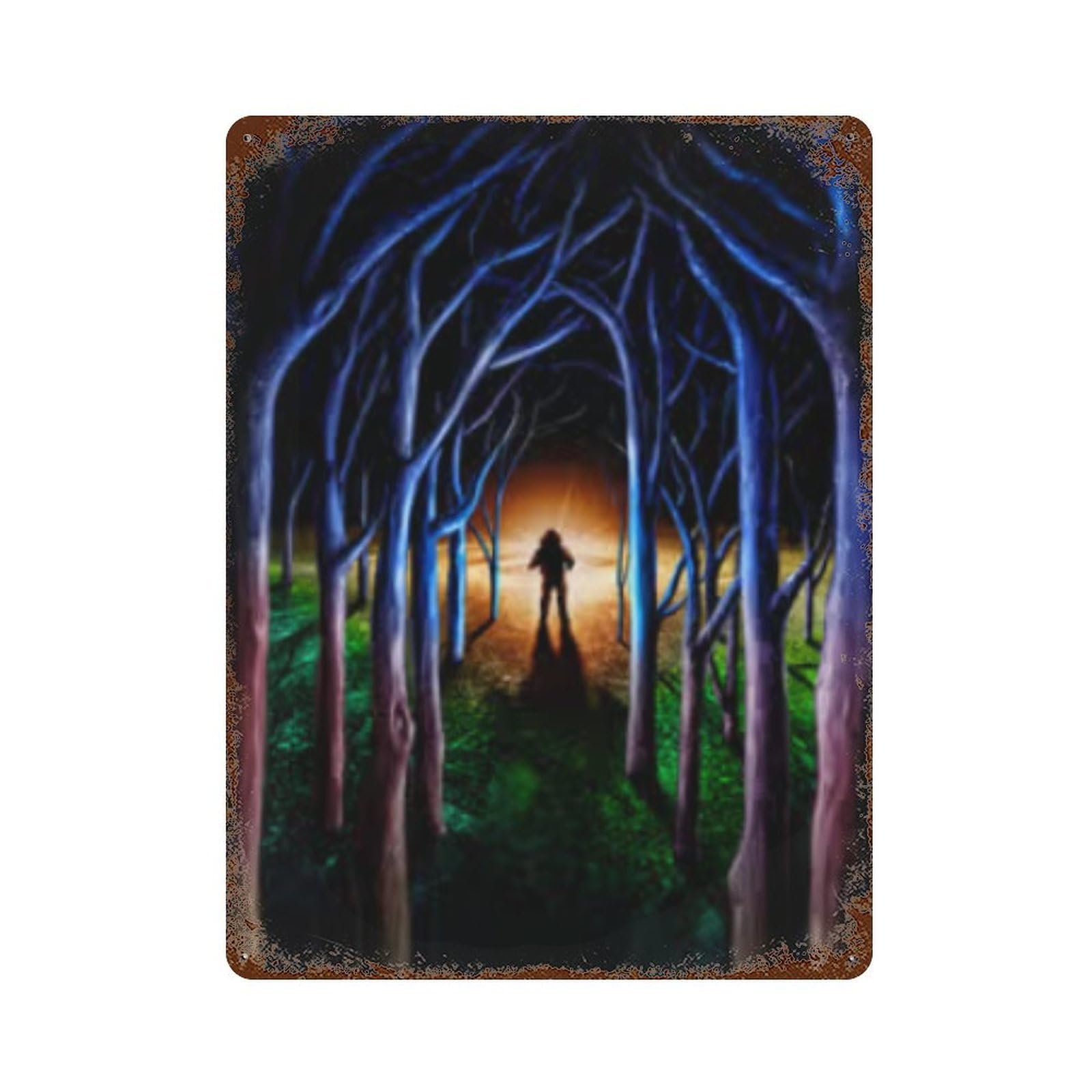 Enchanted Forest Pathway Rust Effect Tin Sign 15.7"x11.8", Farmhouse Wall Decor for Living Room, Hallway And Home Decor