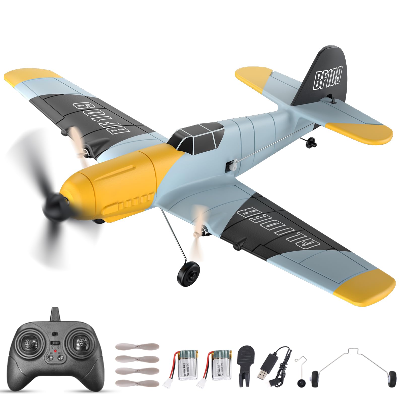 FTJKGH RC Plane 3 Channel BF-109, Remote Control Plane with 2.4GHz Wireless, 6-axis Gyro Stabilizer, RC Planes for Beginners, Adult, Kids