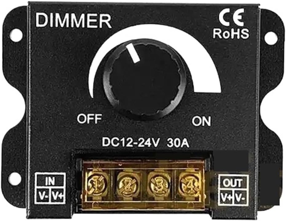 DC 12V 24V LED Rotary Dimmer 30A Single Color Light with Dimmable Knob Switch Controller Remote Control On/Off(Only Dimmer)