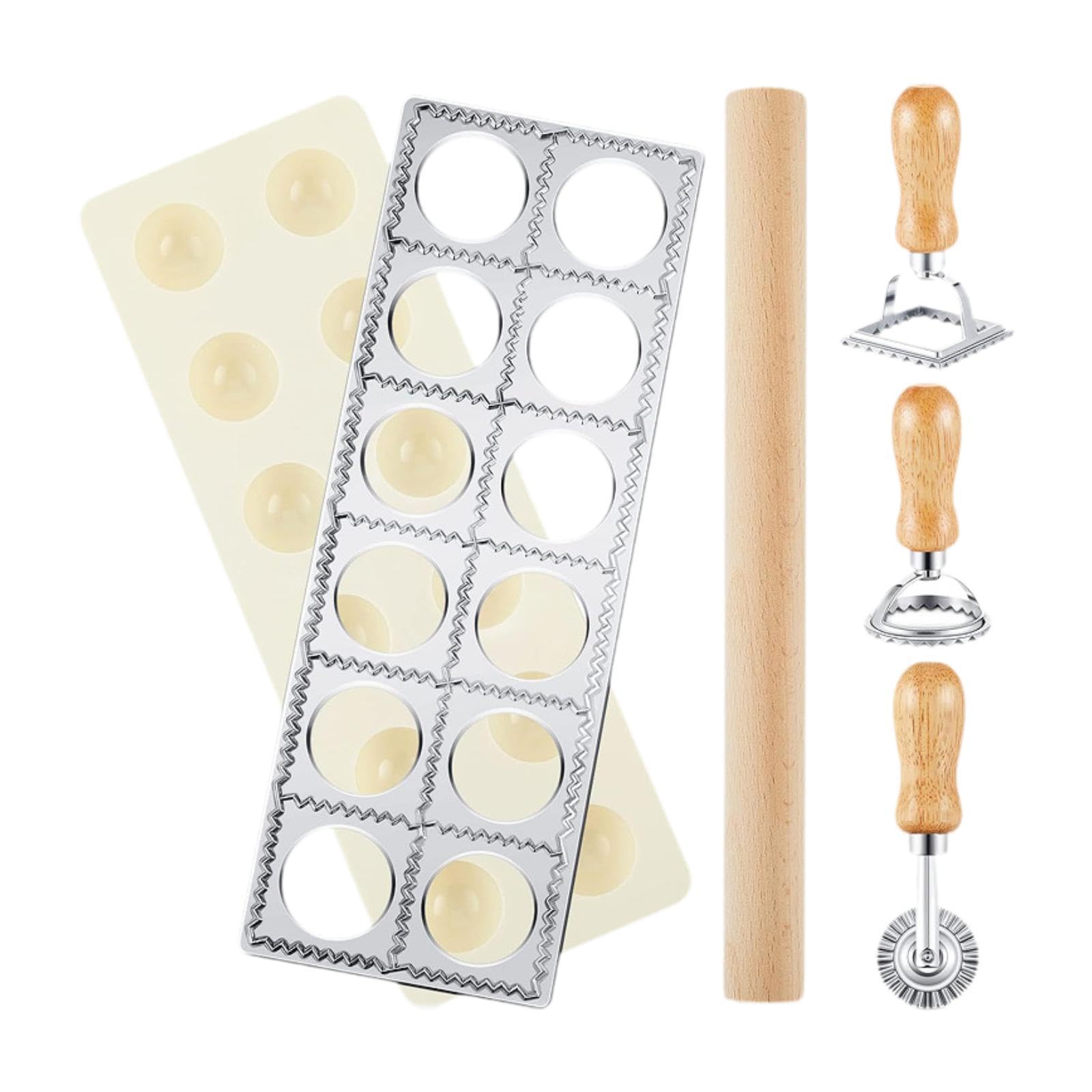 para Ravioles, Molde para Pasta, Construcción, 12 Agujeros, Fácil de Limpiar, Versátil, Rodillo de Madera, Máquina para Hacer Empanadillas, Plata, Individual