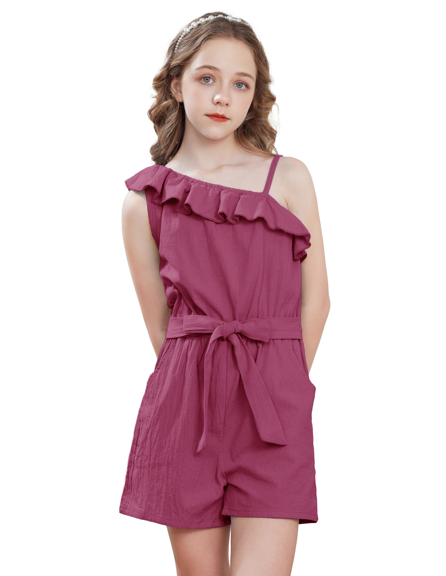 GRACE KARIN Mono de niña con correa ajustable con cuello con volantes y pierna ancha