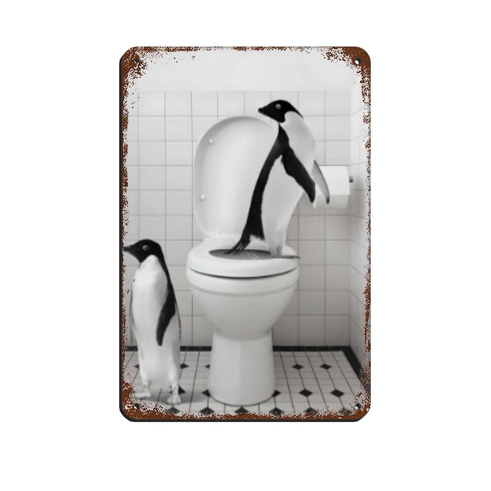 Adorable Penguins Toilet Bowl Art Retro Poster Metal Tin Sign Chic Art Retro Iron Painting Bar People Cave Cafe Family Garage Poster Wall Decoration 8x12inch(20x30cm)