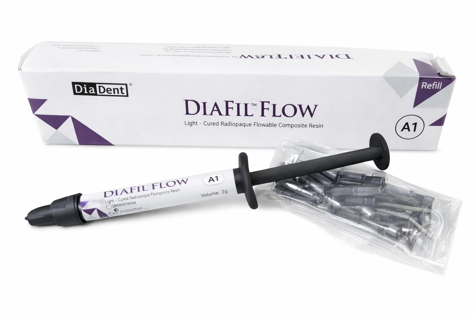 Diadent DiaFil Flow Composito Dentale Fluido A1 Siringa Refill 2g + 10 Punte Resina Fotopolimerizzabile