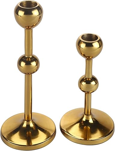 Miniatura 8 de Rely+ Juego de 2 portavelas cónicos dorados para mesa de café, centro de mesa, candelabros, portavelas cónicos, decoración para el hogar, mantel de
