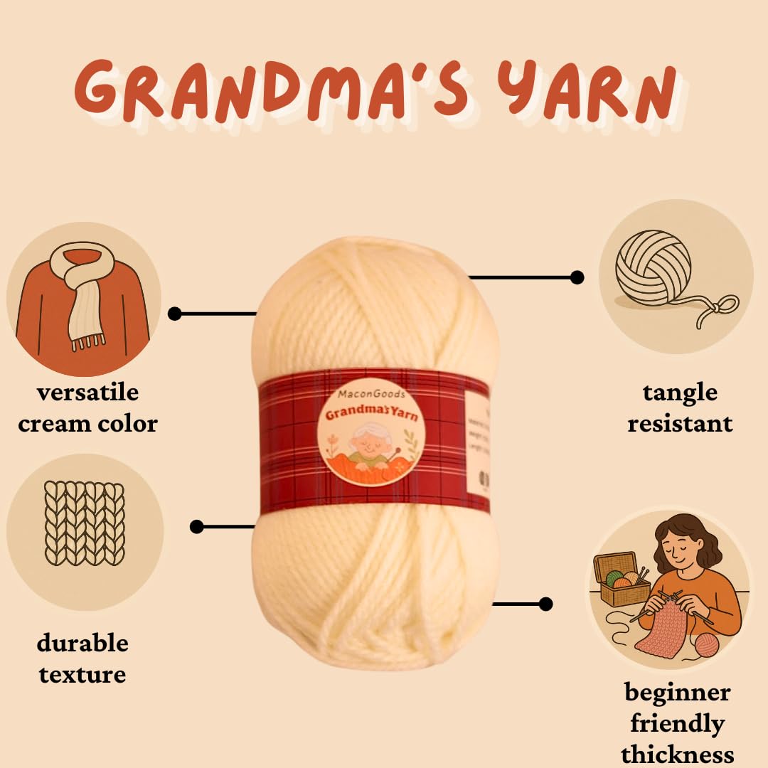 MaconGoods Grandma's Strickset, komplettes Strickset für Anfänger, enthält Anfängergarn, Bambusnadeln, Video-Tutorial und schriftliche Anleitung und mehr, einfaches Stricken lernen