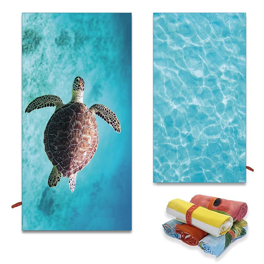 BucephalusBeach Towel Sandproof, 32"×72" Quick Drying Beach Towel Oversized Absorbent Pool Towels for Adults Men Women with Carrying Bag, Sea Turtle