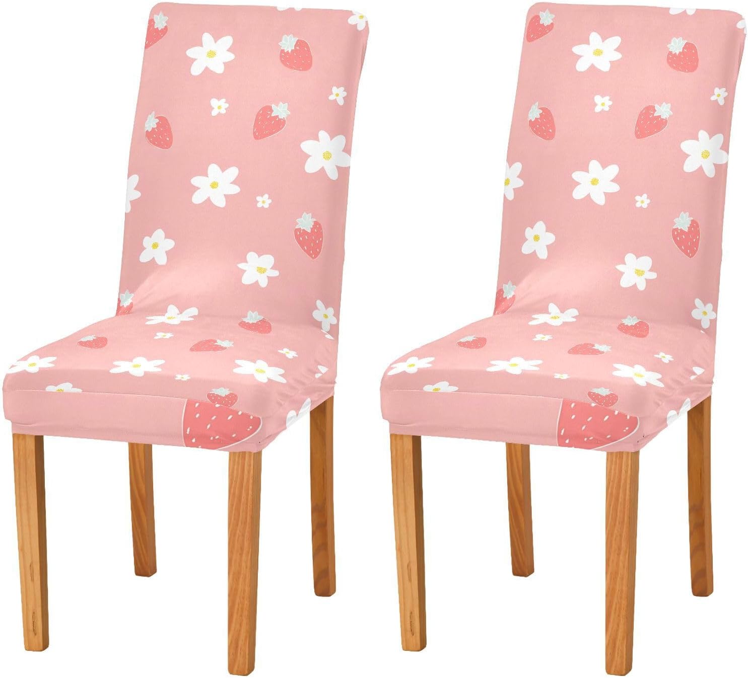 ALAZA Chair Covers for Dining Room, Strawberry White Flower Pattern Stretch Chair Cover Sets Chair Protector Removable Washable for Ktichen Restaurant Hotel