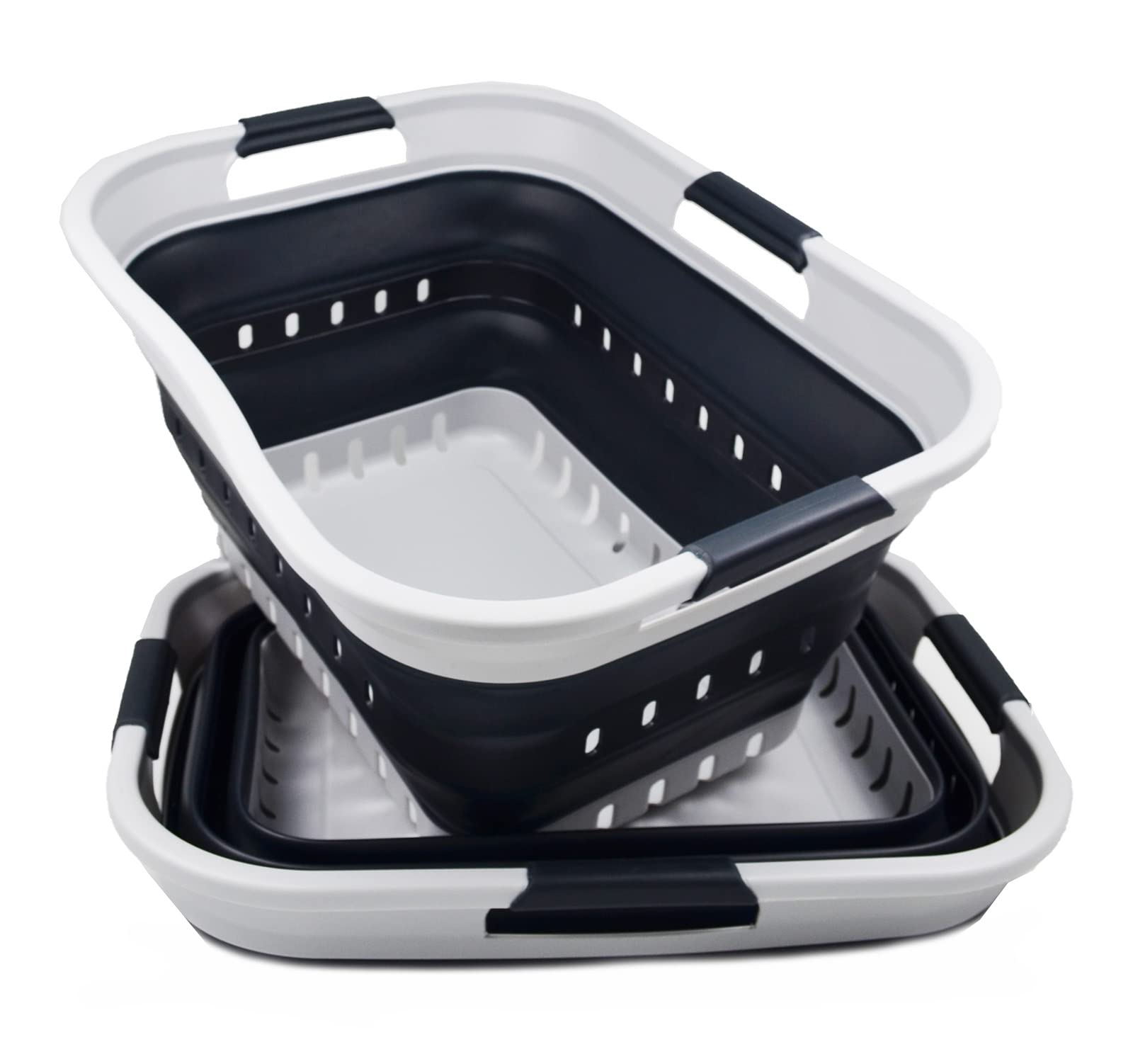 SAMMART 30L (8 gallons) Collapsible Plastic Laundry Basket/Hamper-Foldable Storage Container/Organizer-Space Saving Outdoor Pop Up Saving (Grey/Slate Grey (Set of 2))