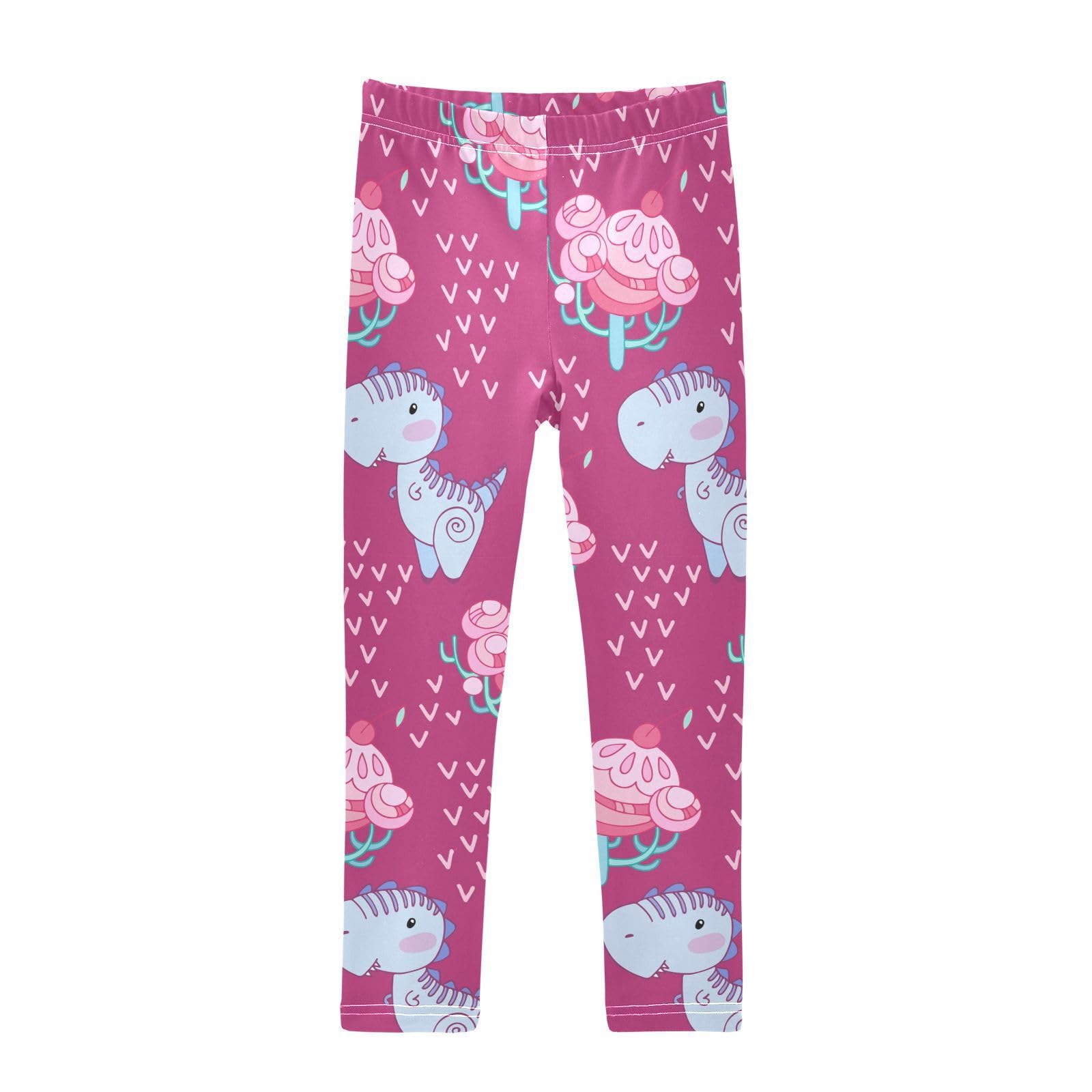 Youjuner Girls Multicoloured Leggings Cute Dinosaur Pattern Full Length Trousers Stretchy Casual Wear Kids Pants For Age 4-10 Child