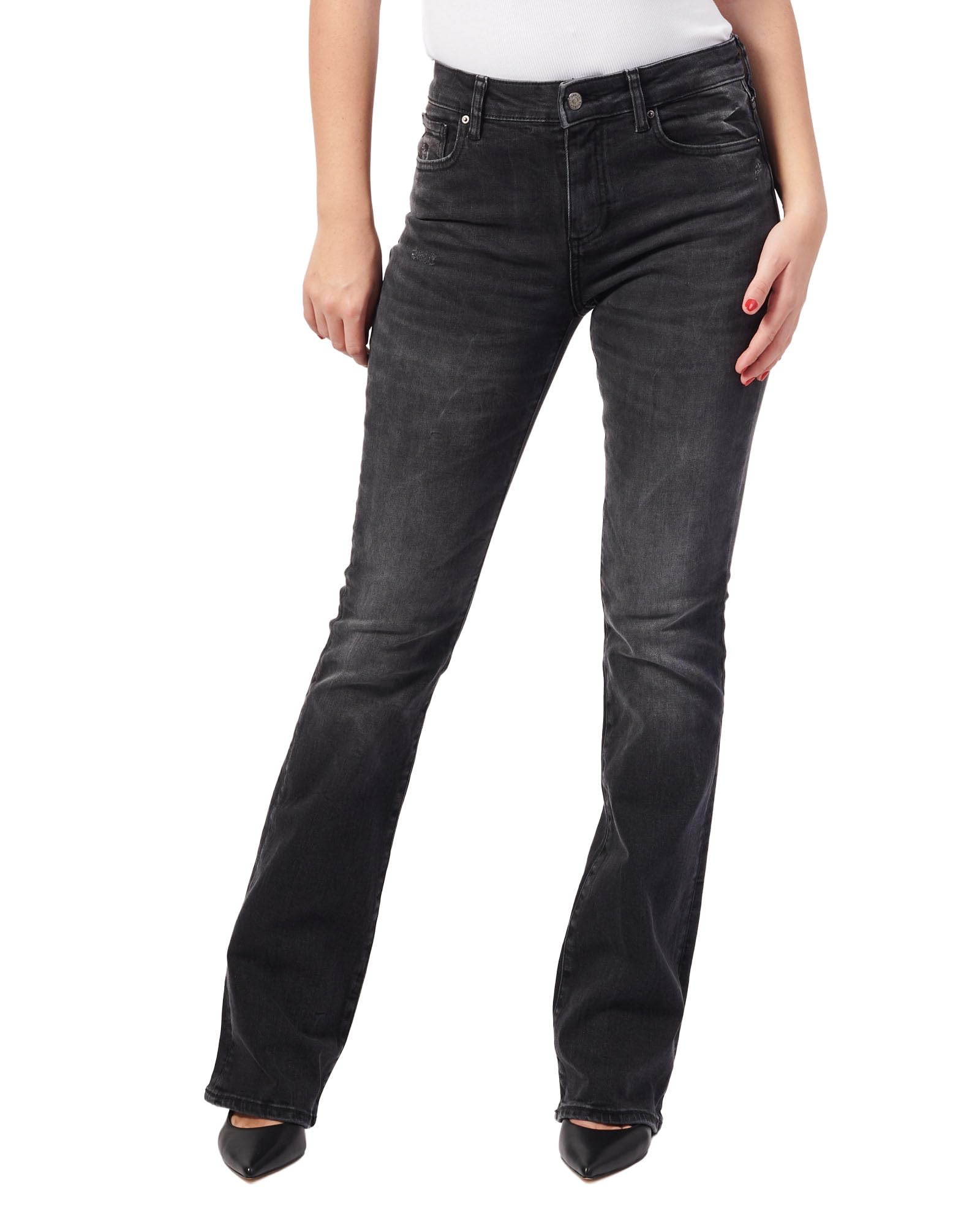 Armani Exchange Women's J65, Stretch Cotton Denim, Flare Cut, Used Look Jeans, Black Denim,