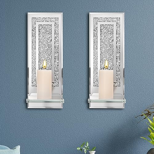 MARKVILLE Wall Candle Sconces Set of 2 Crushed Diamond Home