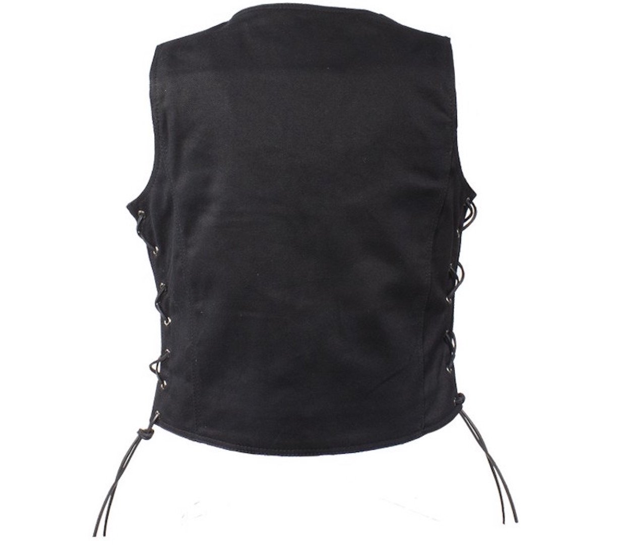 Womens Black Denim Motorcycle Vest with Side Laces Gun Pockets (S, Black)