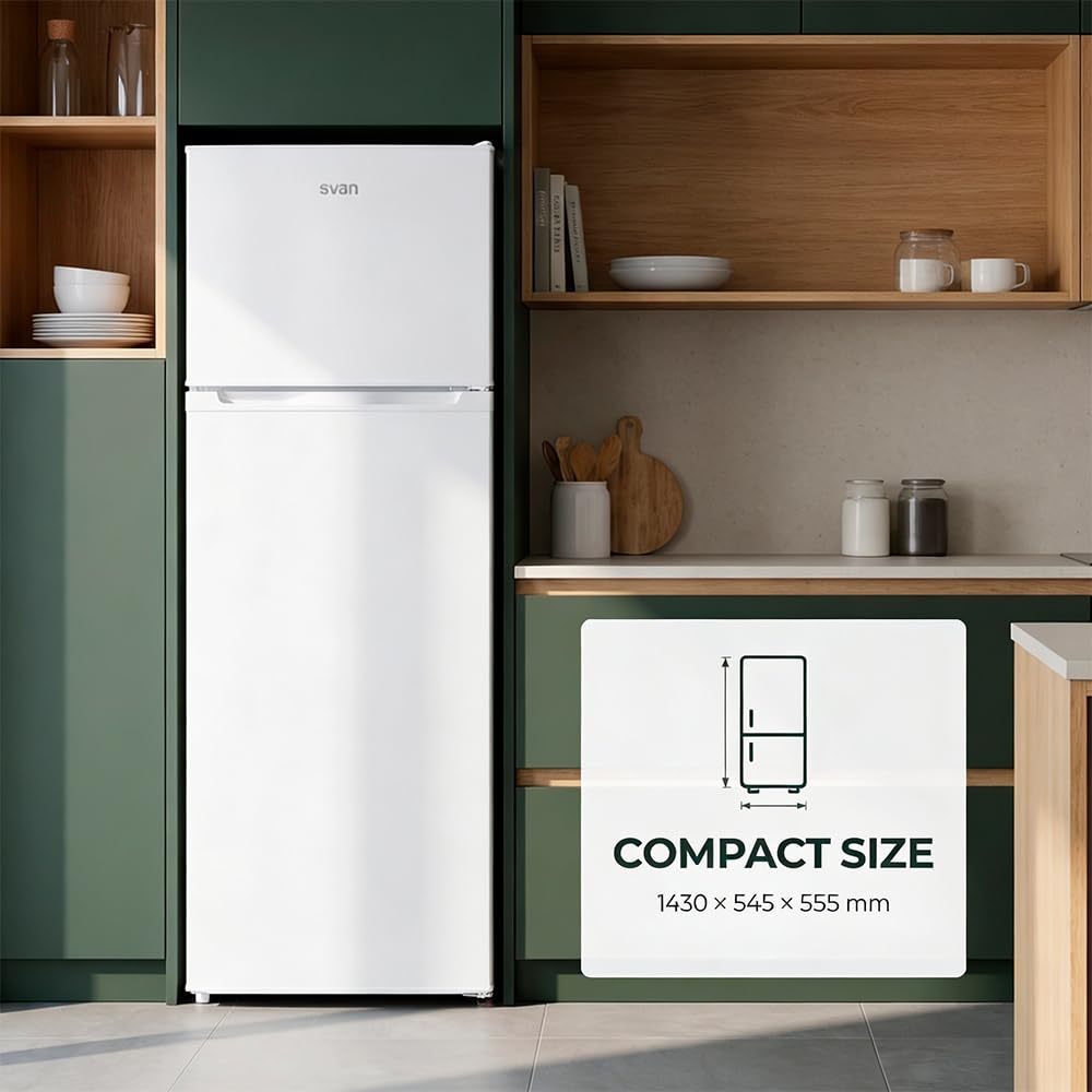 SVAN Frigorífico Blanco 2 Puertas, OF1455EW00, Capacidad 206 Litros, Tecnología Cíclica, Bajo Nivel Sonoro, Puertas Reversibles, Apertura Tipo Uñero, Clasificación Energética E