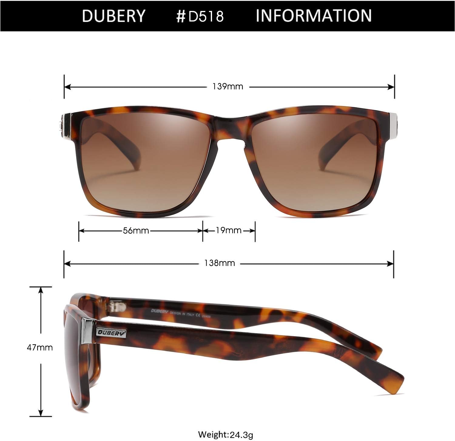 DUBERY Vintage Polarized Sunglasses for Men Women Retro Square Sun Glasses D518 - Image 6