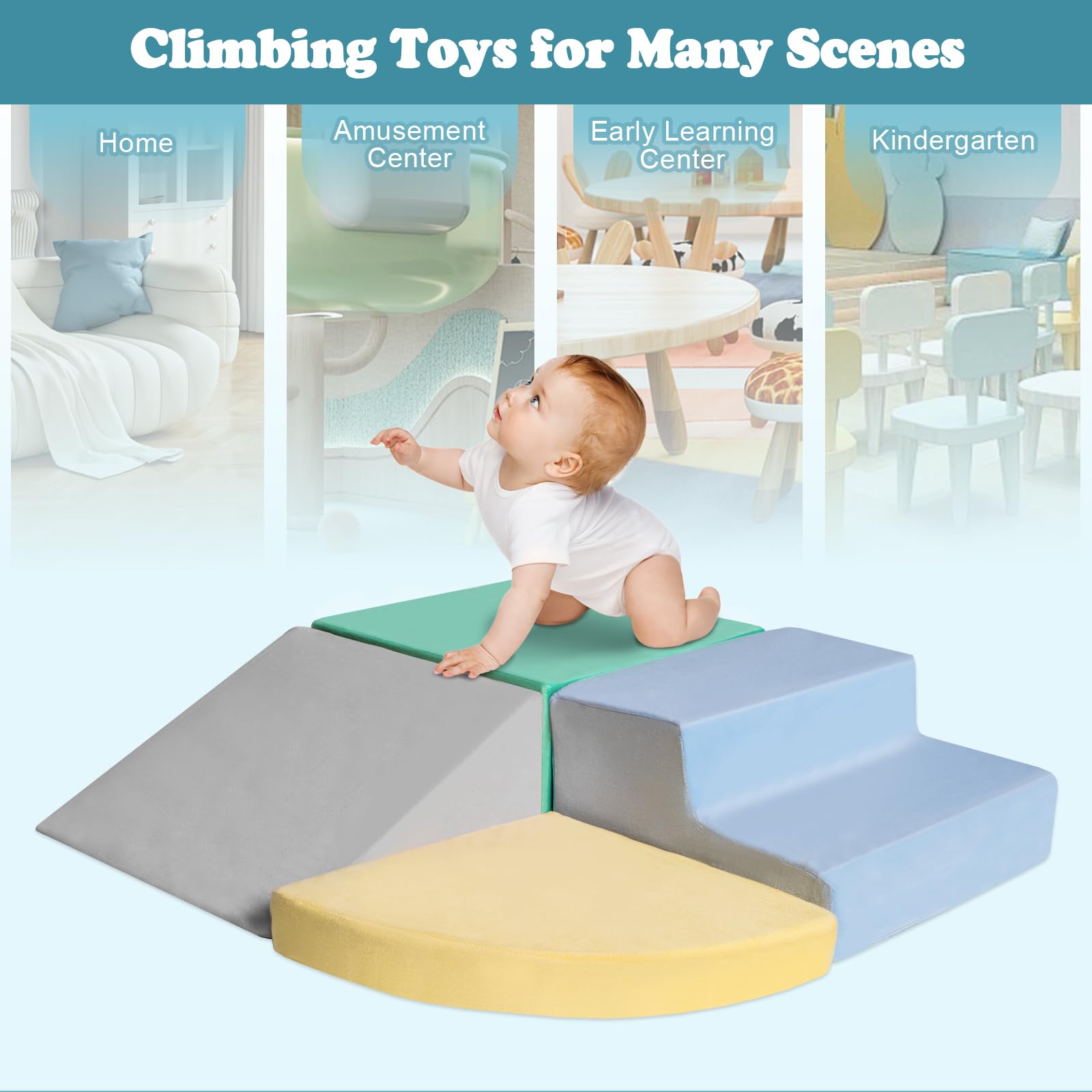Juguetes de escalada para niños pequeños de 1 a 3 años, bloques de escalada de espuma para bebé, 4 piezas, juguetes de escalada para bebés, juguetes de gateo de espuma suave, juego de 7