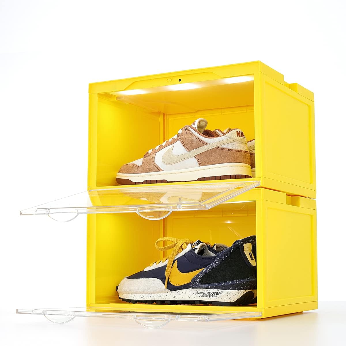 Blасk Frіdау 🔥 SupBro Led Collection Crate - Voice Control - Easy Access Storage Shoes box, Stackable Shoe Storage with clear plastic door for sneakers - (10.4 x 13.2 x 8.1 inch (2pack), Banana Milkshake)