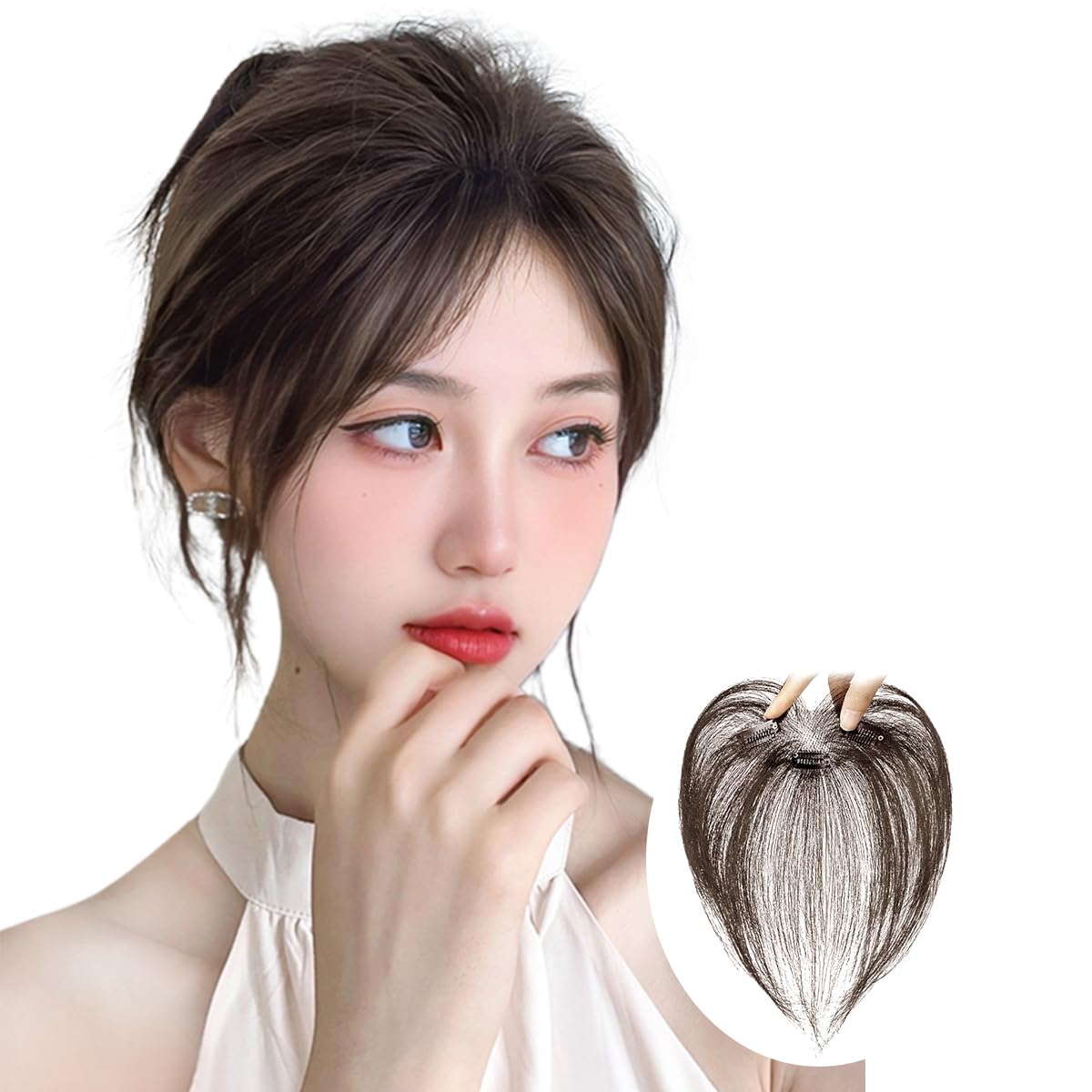 Amazon.co.jp: knnzk前髪ウィッグ 人毛 ヘアピース 黒い 総手植え 部分