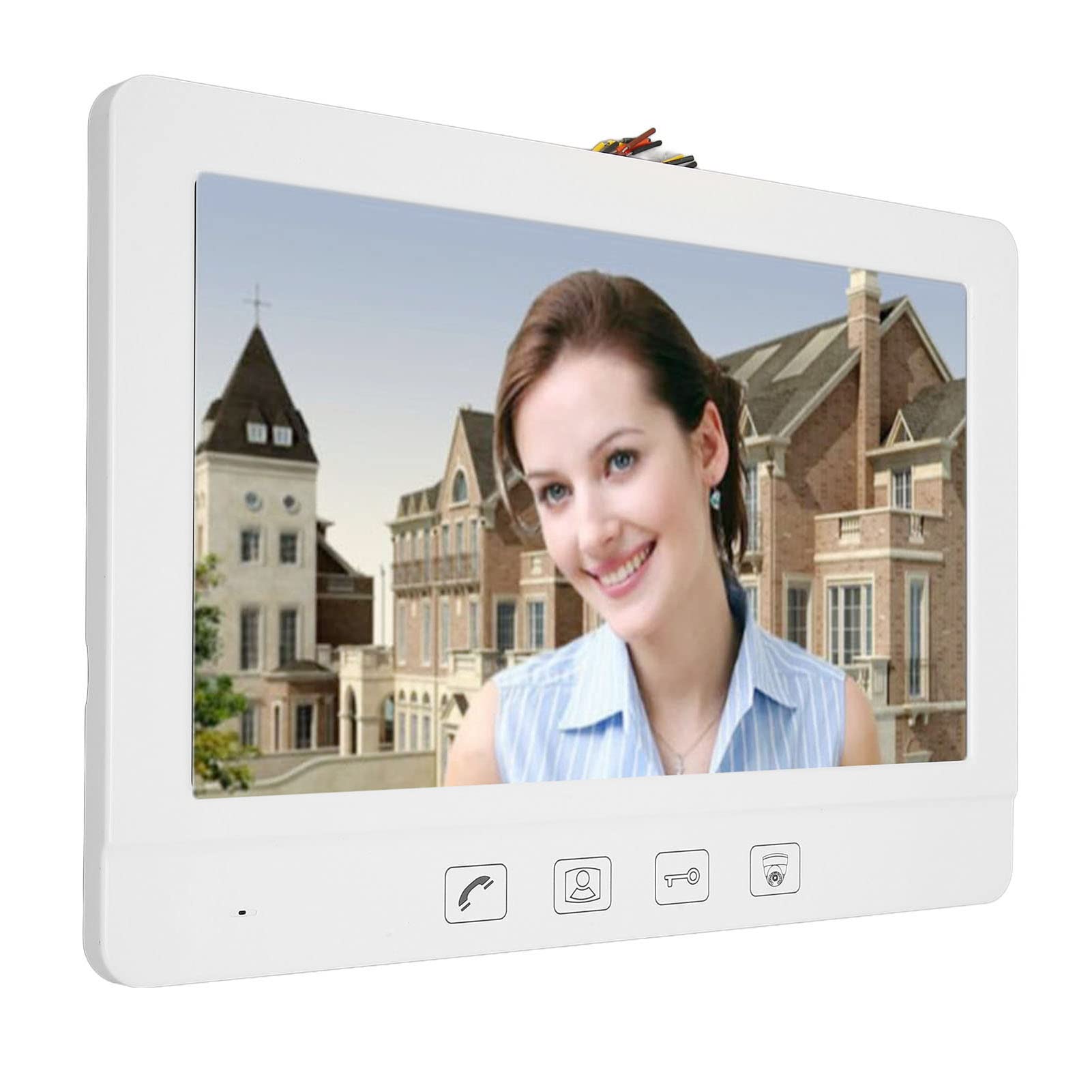 Generic Bezprzewodowy Wyświetlacz Domofonowy Nowoczesny Ceramiczny Biały 10,1-calowy Monitor Wideodomofonowy do Mieszkań/hoteli Materiał ABS (wtyczka UE)