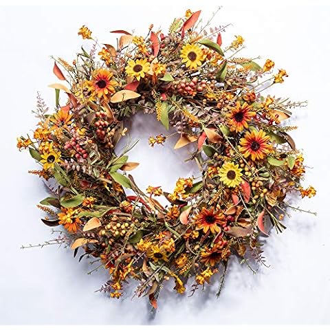 JINGHONG Fall Wreaths for Front Door 24 Inch Artificial Fall Wreath Large Autumn Wreath for Outside Wall Porch Harvest Thanksgiving Day Celebration Cover