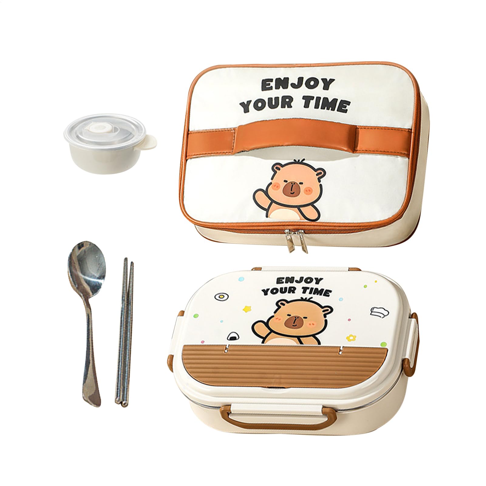 Lunch Box Couverts Portables Adaptés Au Micro-Ondes | contenants à collation 4 compartiments et couverts adultes Boîte Repas Et Collations Pour École, Pique-Nique, Crèche,