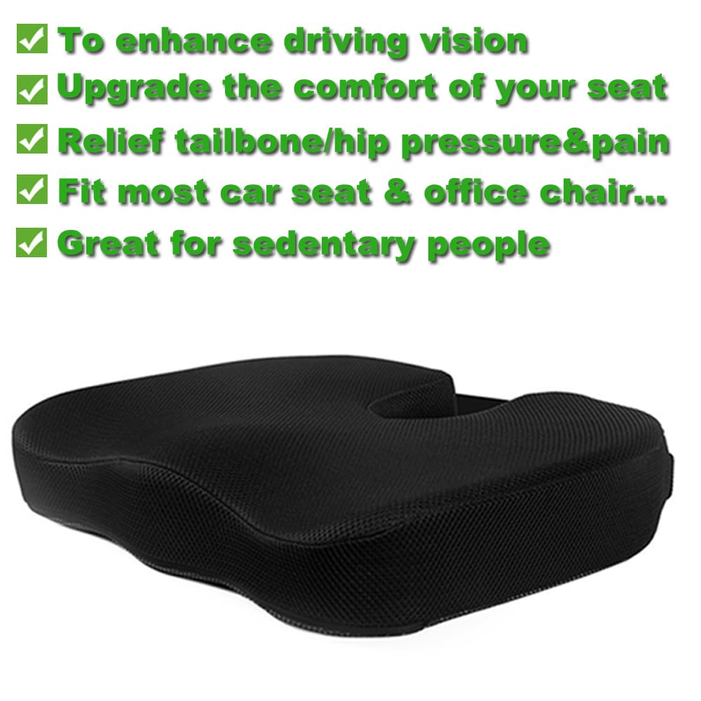 Mousse à Mémoire de Forme Coussin Siege Voiture Coussin de Siège de Voiture Conducteur Rehausseur Adulte Ergonomique Orthopédique Sciatique pour Auto D'assise Chaise de Bureau Fauteuil