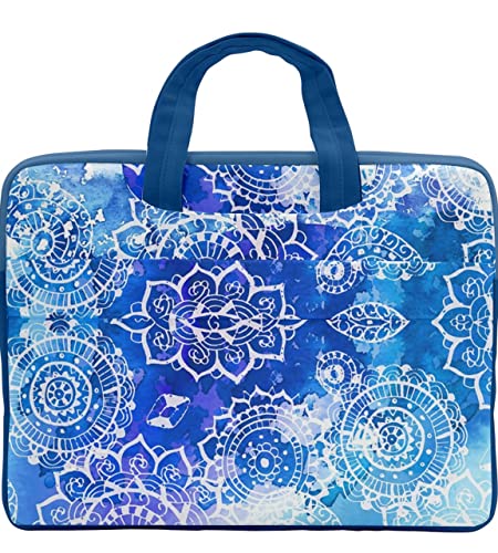 Image of CowCow Work Bag Tie Dye Watercolor Blue Aztec Double Pocket 13 inch Laptop Bag