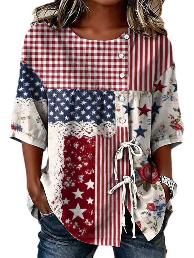 4th of July Shirts Women Flowers Stars Anniversary Shirt Tops 1776-2026 American Independence Day Patriotic Shirts