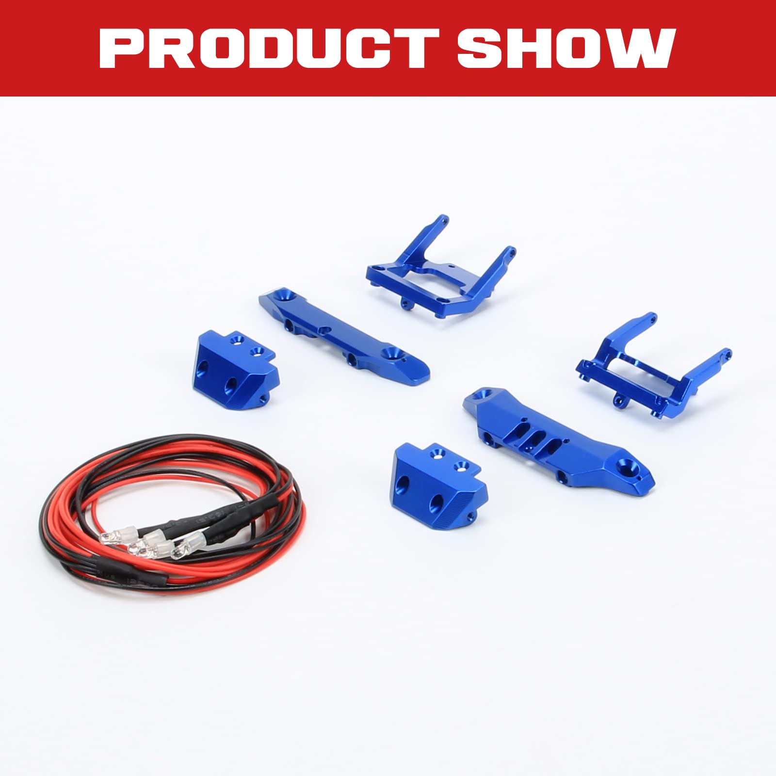 RCAWD Machined Alloy Bumper, Front (1)/ Rear (1) and 4 Led Lights for 1/18 Latrax Desert Prerunner Teton Traxxas Rc Car(Dark Blue)