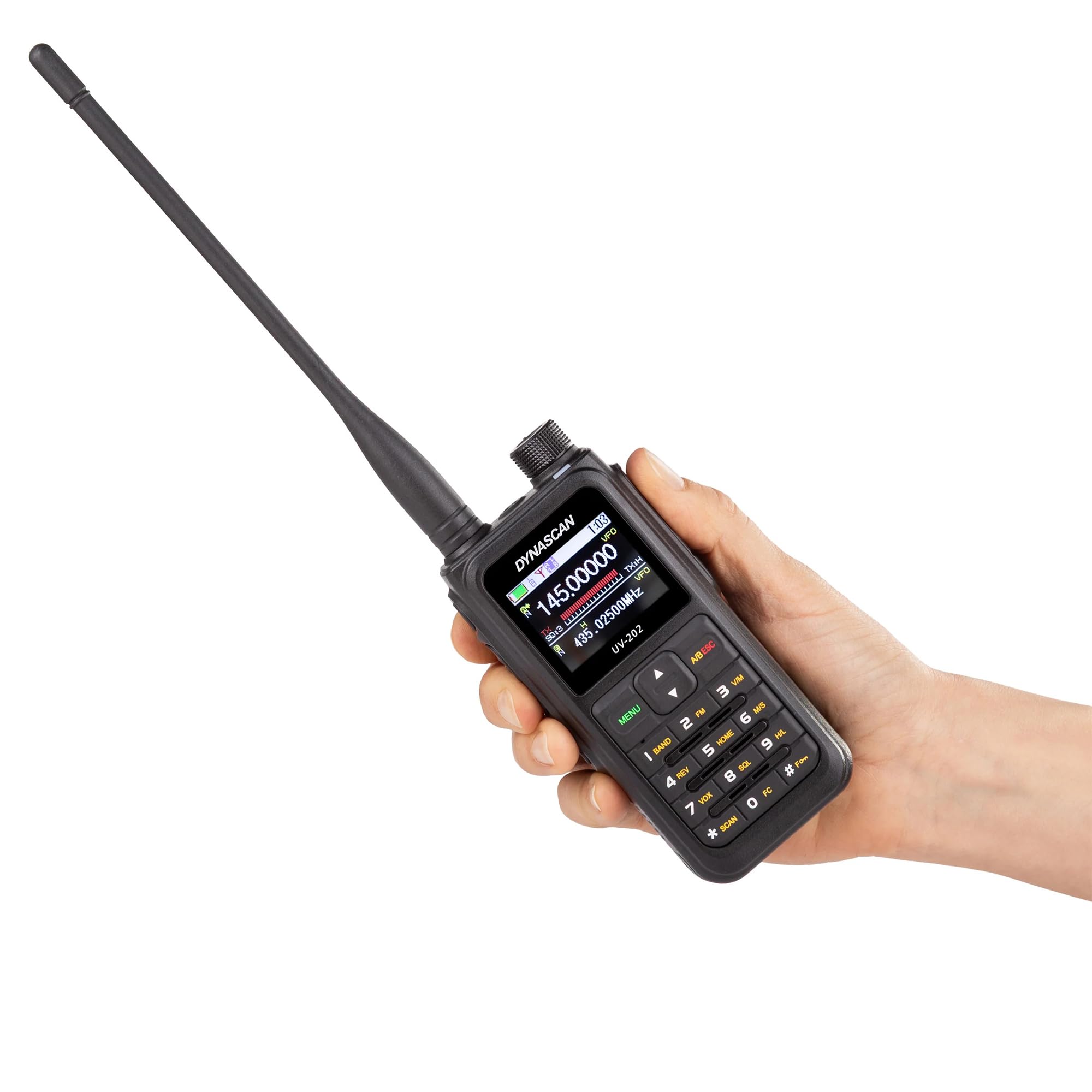 Stazione radio VHF/UHF Dynascan UV‑202 doppia banda, 5 W, 200 canali, VOX, riduzione del rumore, ricezione FM e banda aerea AM, IP67
