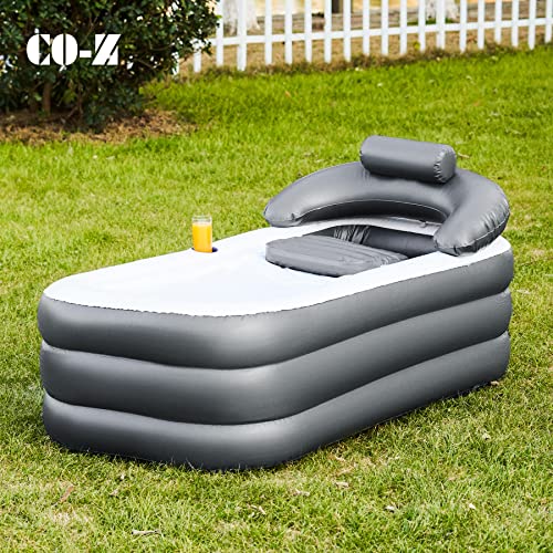 Foto de CO-Z Bañera inflable con bomba de aire eléctrica, bañera portátil con funda de almohada de baño inflable, soporte para vasos de drenaje, bañera independiente plegable para exteriores, para adultos (imagen 3)