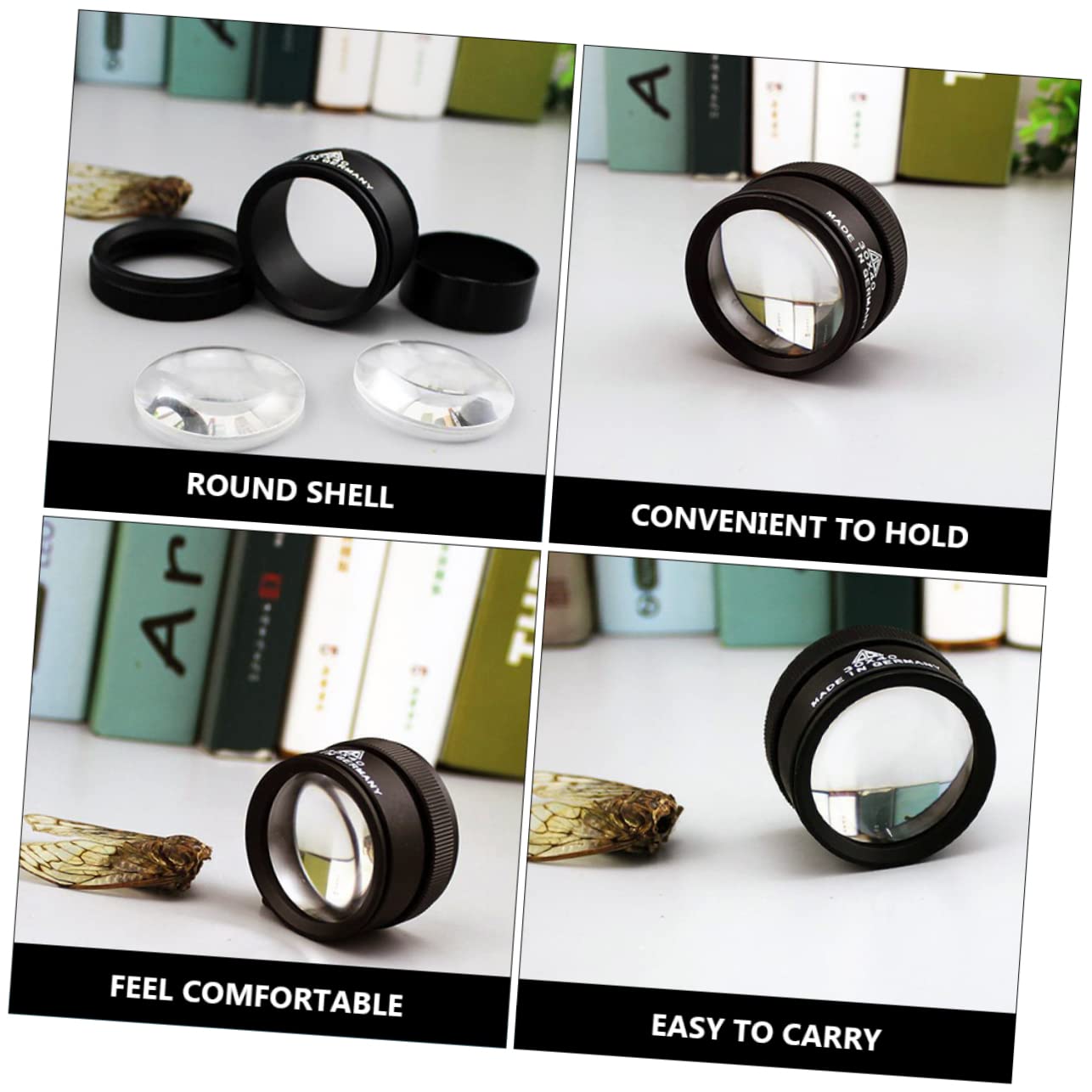 KOMBIUDA ES Magnifier 30x Shatterproof Reading Magnifier Metal Tube for Jewelry Compact and Easy to Hold Black