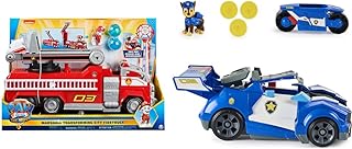 PAW PATROL Marshall’s Transforming Movie City Fire Truck with Extending Ladder, Kids’ Toys for Ages 3+ & Chase’s 2-in-1 Transforming Movie City Cruiser Toy Car with Motorcycle, Kids Toys for Ages 3+