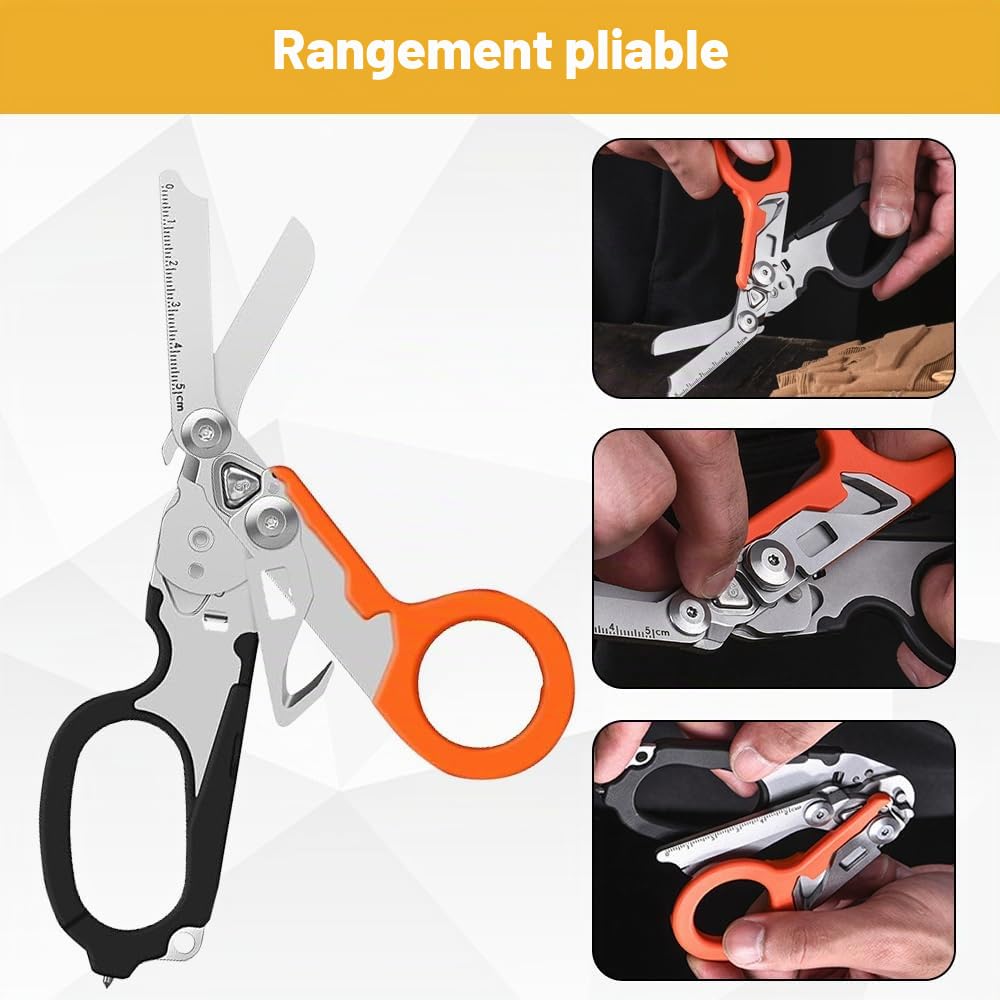 Trauma Ciseau multifonction 6 en 1 - Pince à ciseau pliable pour secouristes - Utilisation professionnelle