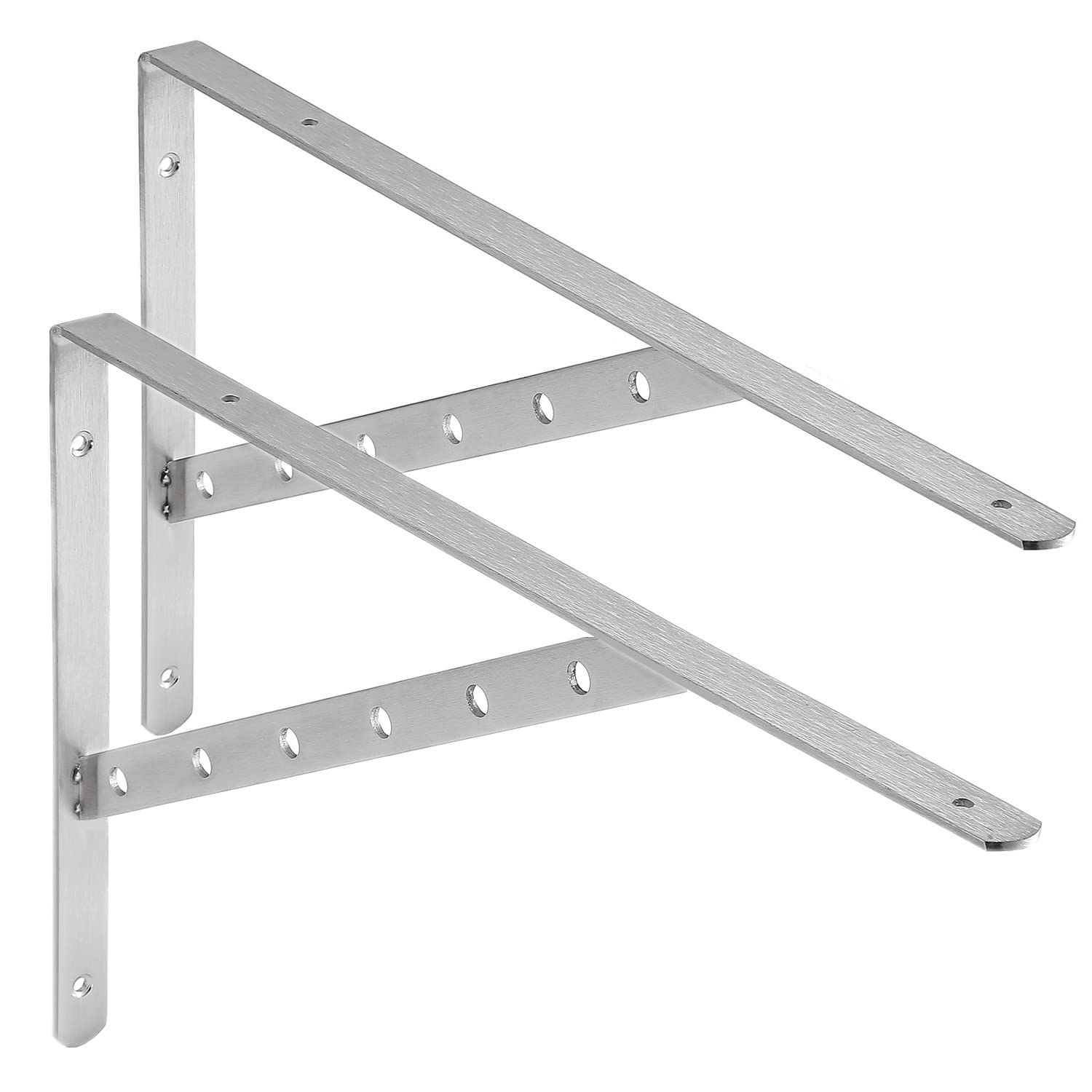 GOTOONE Shelf Brackets 16 Inch (1 Pair) Heavy Duty Stainless Steel Solid L Right Angle Triangle Bracket Wall Hanging Shelves Support Corner Brace 500 Lbs Max Load (Silver)