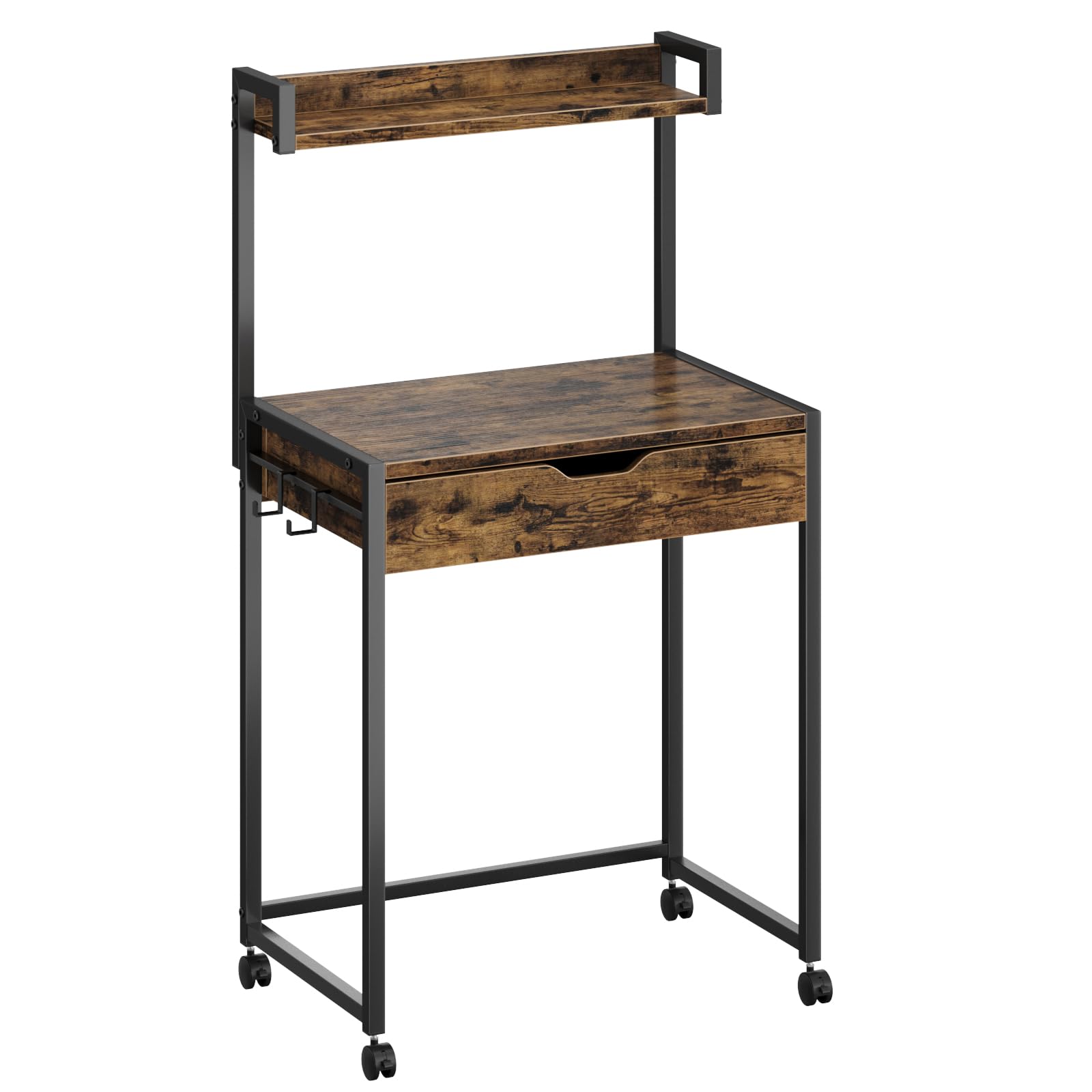 Bestier Piccolo tavolo per computer da 64 cm, con vano portaoggetti e cassetti, adatto per studio, camera da letto, soggiorno e spazi compatti (nero)
