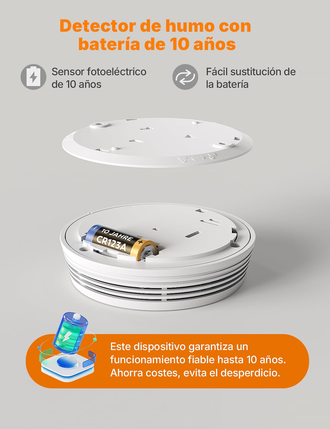 Detector de Humo con Batería de 10 Años y Soporte Magnético, 3 Unidades | Alarma Incendios Sin Indicador Led, Sin Necesitar Taladrar, Pequeño y Plano,Certificado Según la Norma EN 14604