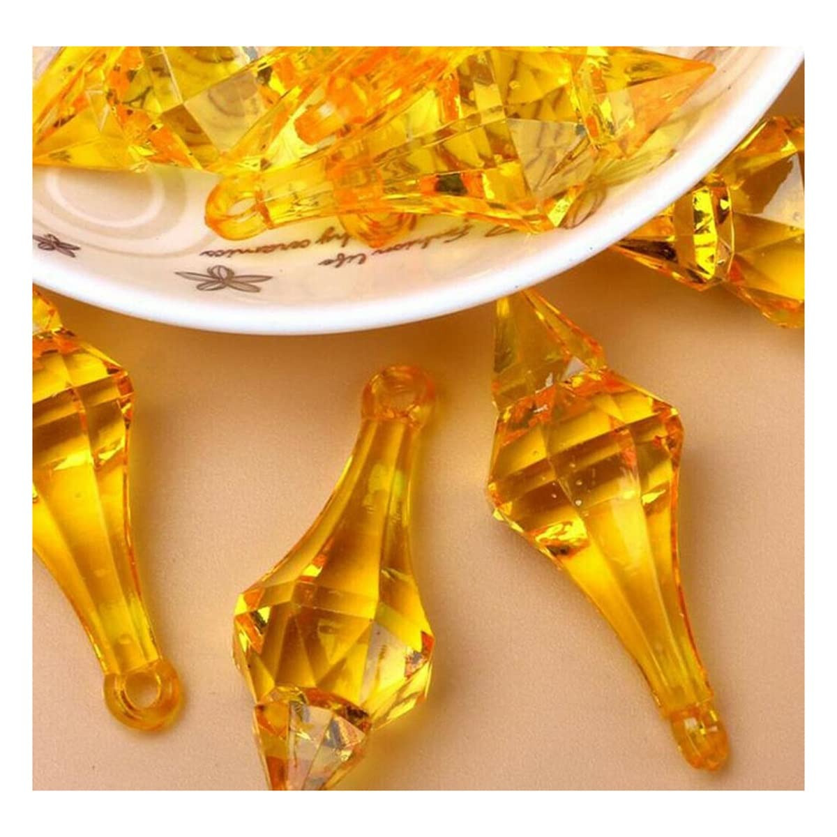 Chandelier Crystal Prisms Pendants 30Pcs Colorful 18*46mm Hanging Pendant Pointed Drop Chandelier Acrylic Crystal Bead Home Craft Decoration Crystals Lighting Lamp Replacement Parts ( Color : Gold Yel