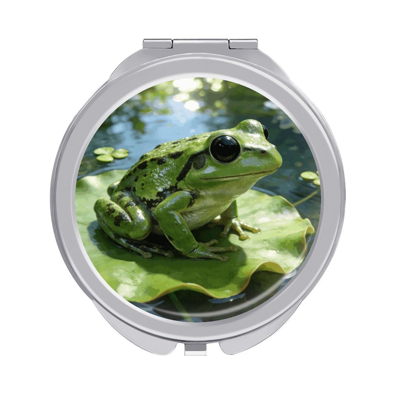 LZQPOEAS Frog Compact Mirror, Double-Sided Folding Makeup Mirror, Durable Metal Travel Pocket Mirror for Purse, Portable Round Touch-Up Mirror for Table Gifts and Everyday Use