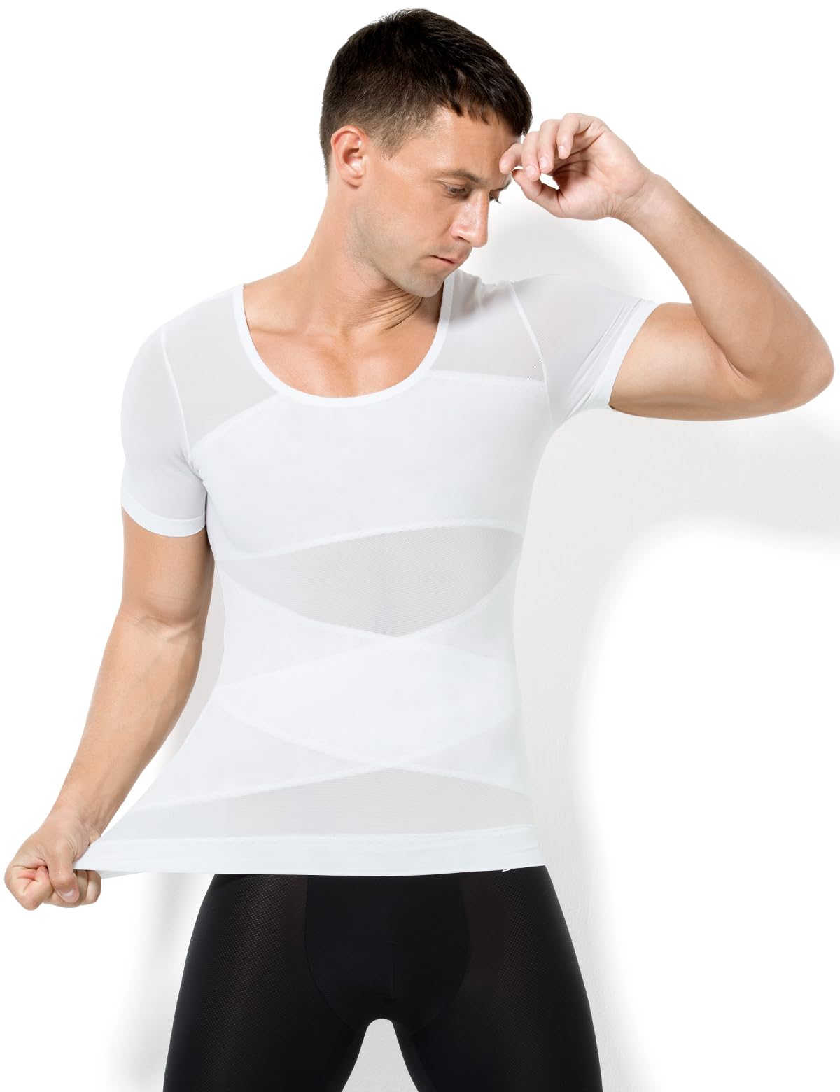 Casey Kevin Débardeur de Compression Homme sans Manche Gainant Minceur sous-vêtements Musculation Sport Top Body Shaper Maillot de Corps Ventre Plat Homme, Noir/Blanc(S-XXL)