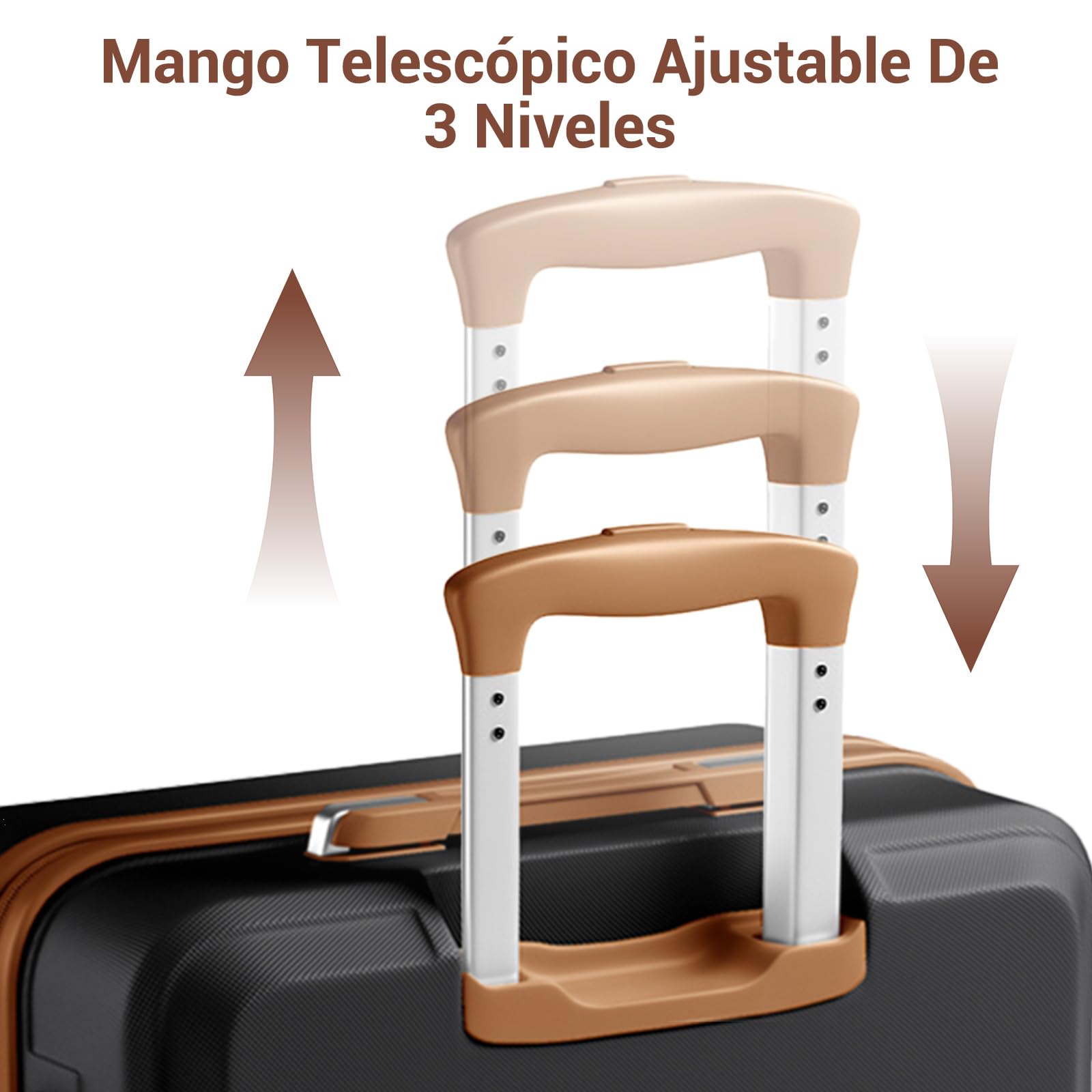 Kono Maleta Ligera ABS rígida de Cabina con Cerradura TSA Juegos de Equipaje de 4 Piezas Incluidas Bolsa de Fin de Semana y Bolsa de Aseo para Viajes (Negro con marrón)