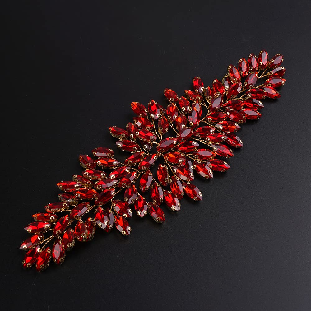 JWICOS Cerchietto per capelli da sposa in cristallo, per matrimonio e matrimonio, accessori per capelli per donne e ragazze (rosso)