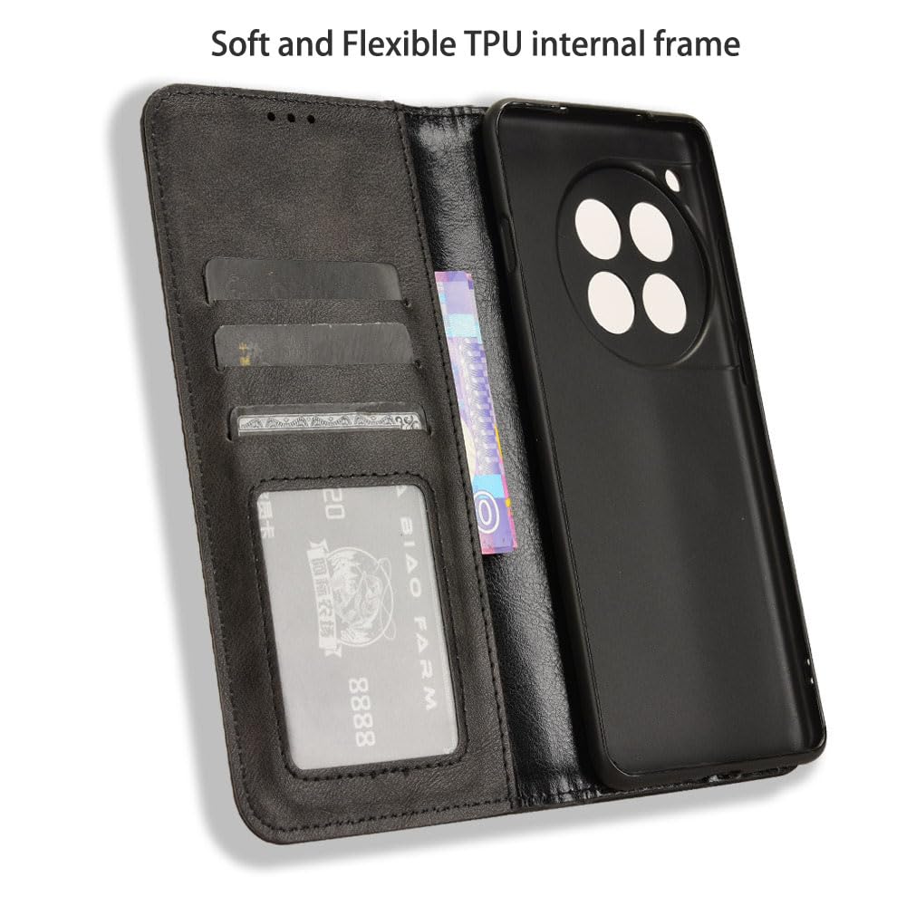 Custodia Flip Portafoglio In Pelle Per OnePlus 12R | Viola Scuro, Motivo In Rilievo, Chiusura Magnetica, Slot Per Carte E Supporto - 2