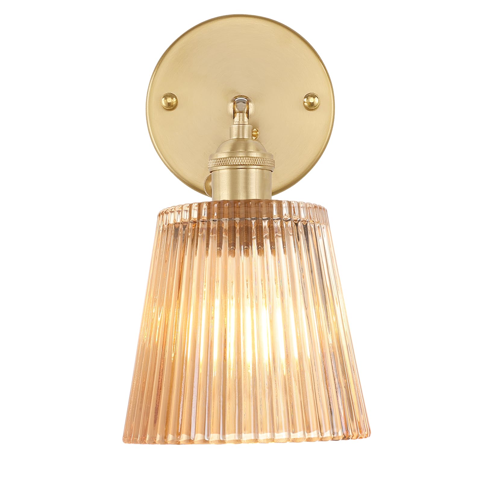 Shenmoyl Vintage Wall Sconces with Amber Stripe Glass Lampshade 180 Degree Adjustable Brass Sconces Hradwired Modern Wall Lighting Fixture with Switch for Bedside Bedroom Doorway