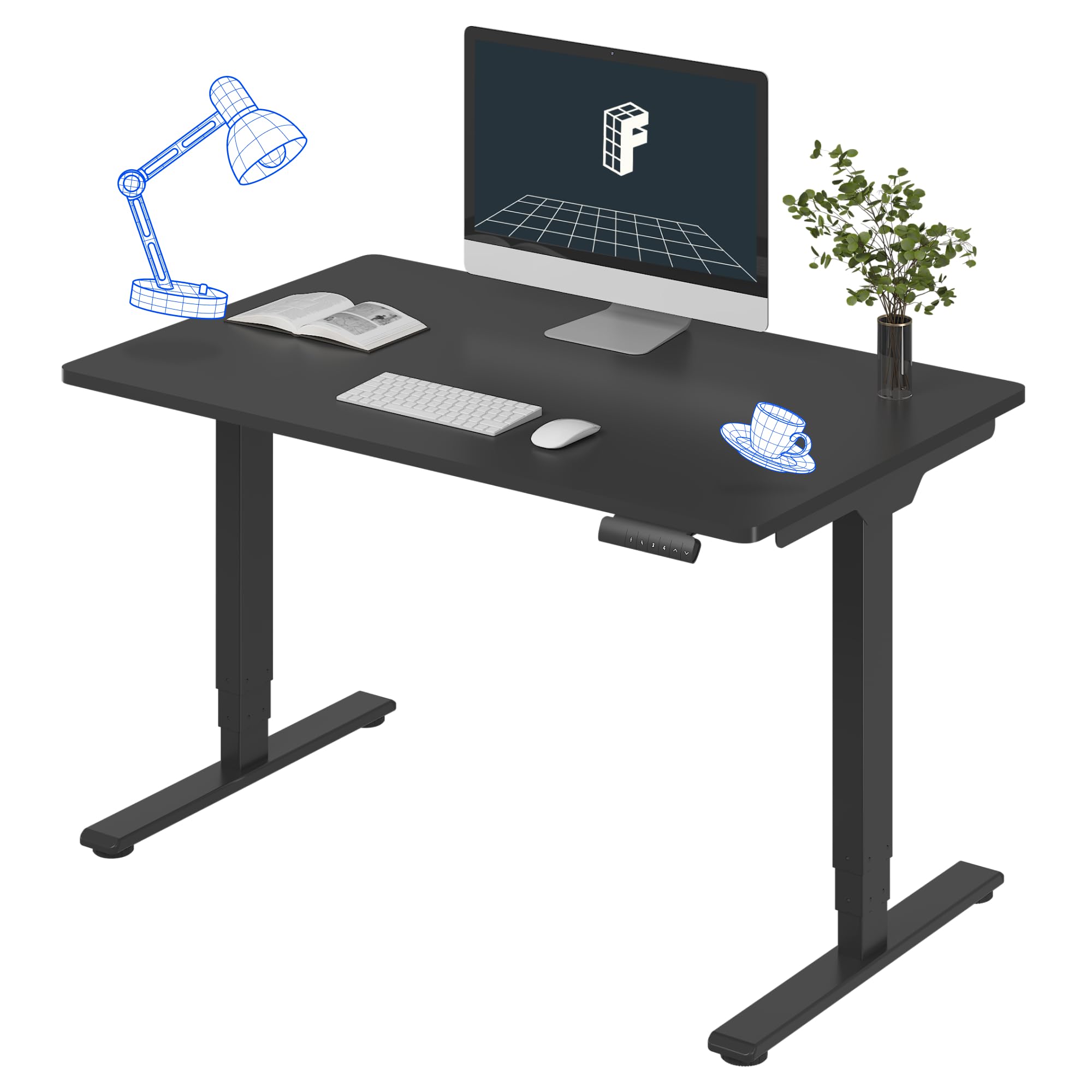 FLEXISPOT E6 Essential 3 Stages Dual Motor Electric Standing Desk 48x30 Inch Whole-Piece Board Height Adjustable Electric Sit Stand Desk(Black Frame + Black Desktop, 2 Packages)