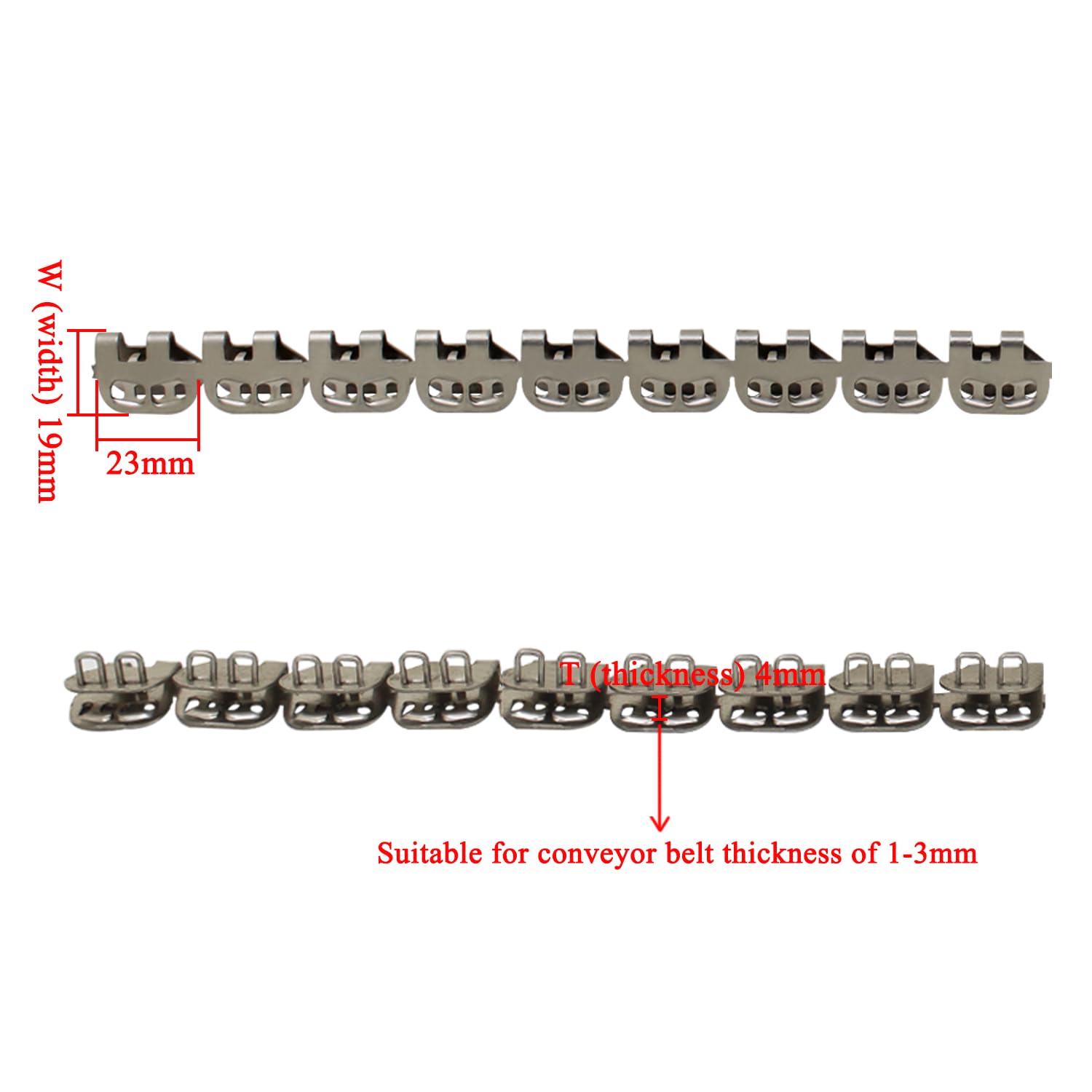 2pcs Förderband Reparatur Klammern für Fördergurtverbindung Transportband Verbinder Gurtverschluss Verbindungsklammer für Gummi und Segeltuch Förderbänder (500mmL W19mm T4mm für Gürtel 1-3mm)