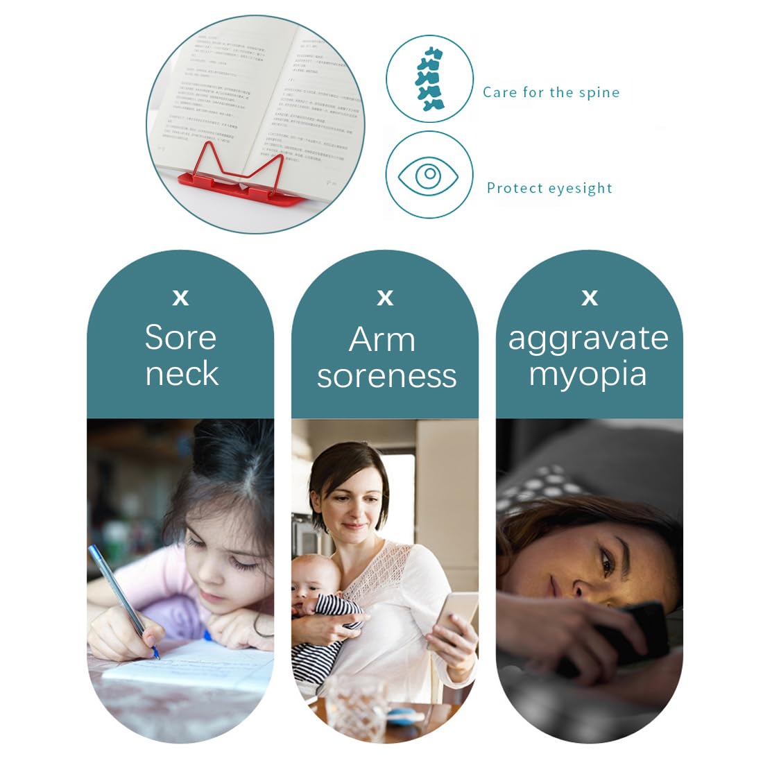 TNSRAY Support de lecture avec arceau métallique, 2 Pièce support de lecture avec support en métal et chaussette en plastique,Support de Livre de Cuisine Réglable,Pliable Porte pour Recette,Partitions