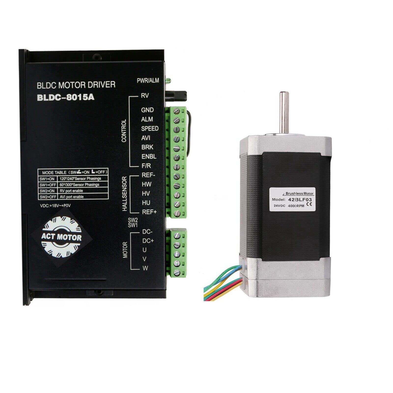 GmbH Nema17 1PC BLDC-Motor 42BLF03 79mm 24VDC 4000RPM 5.7A 78W Ø 5mm +1PC BLDC-8105A-4 Brushless DC-Driver CNC
