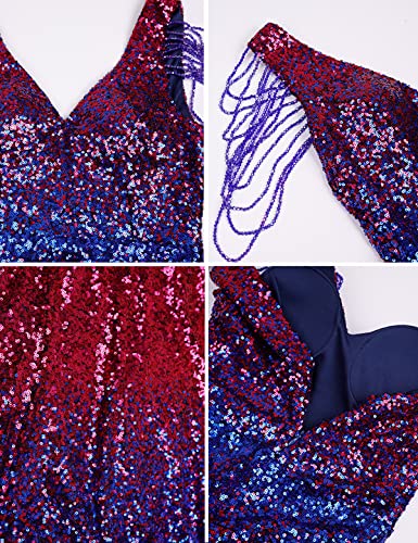 Image of Women 1920s Plus Size Formal Dress Tassels Sleeve Sequins Gatsby Maxi Evening Gown