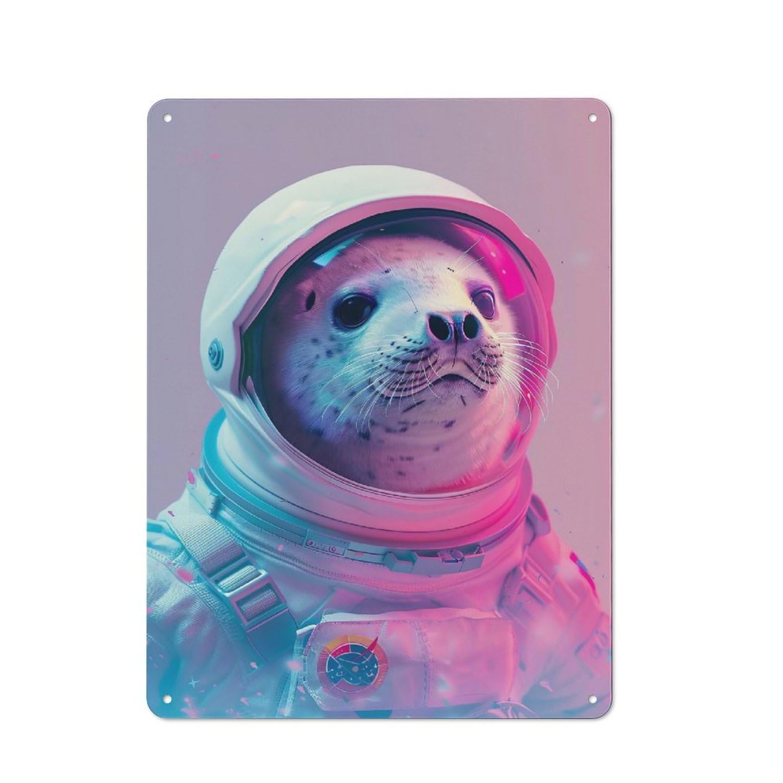 Seal Astronaut Classic Metal Wall Decor 40x30cm, Metal Wall Plaque for Hobby Room, Office, Lounge Or Living Room